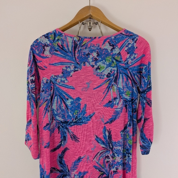 Lilly Pulitzer Dress Womens M Pink Tiki Blue Surfcrest Out On A Limb Swing Mini - Picture 8 of 10